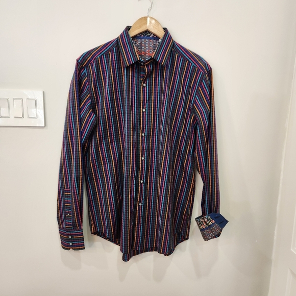 Robert Graham Shirt Men’s Medium Calvert Long Sleeve Multicolor Stripe Cotton - Picture 1 of 14